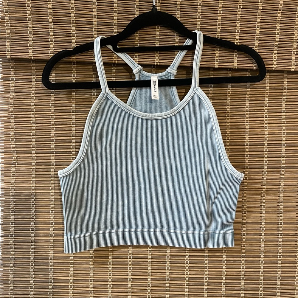 NEW!!  Zenana Blue Ribbed Cropped Tank Top